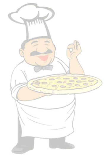 Cartoon chef holding a pizza, gesturing okay.